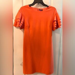 Vince Camuto Coral Pink Shift Dress with Ruffle Sleeve Detail size 2